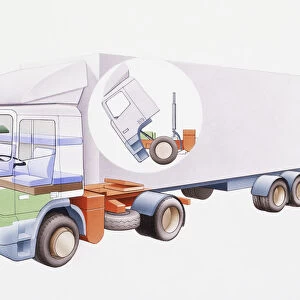 Sectioned view of articulated lorry