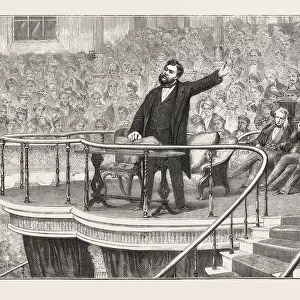 The south London tabernacle, mr. C. H. Spurgeon preaching on Sunday, 1876, UK, britain