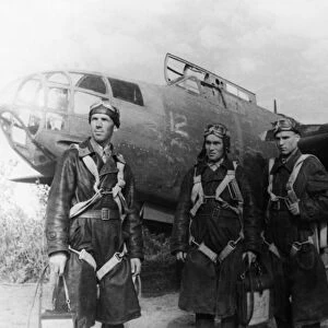 Soviet airforce night bomber crew with american-made douglas havoc (boston) bomber, world war 2, american aid, lend lease program