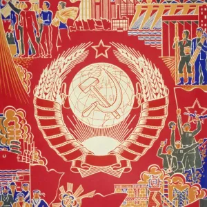 Soviet propaganda poster by boris parmeev (parmeyev) called under the sun of the motherland we strengthen, ussr, 1970s