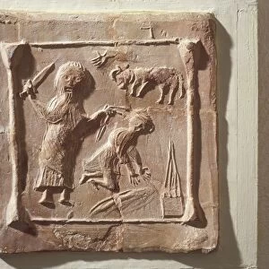 Tile depicting Abraham and the sacrifice of Isaac from the walls of a Christian basilica, terracotta