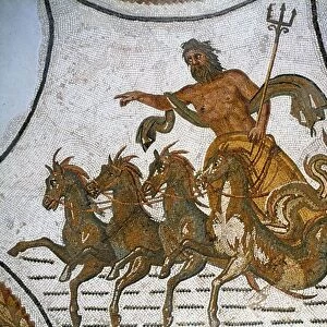Triumph of Neptune. Neptune, Roman god of the sea (Greek: Poseidon) carrying his trident