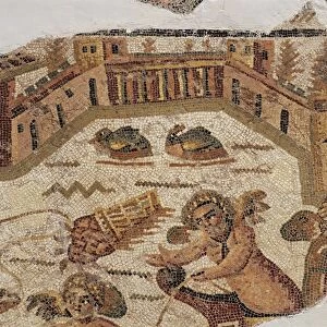 Tunisia, Carthage, Mosaic depicting villa on seashore