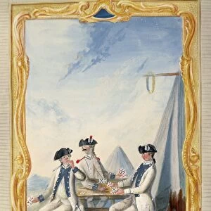 Uniforms of Royal Auvergne and Flandres, military men playing cards