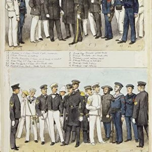 Uniforms of Royal Navy of Kingdom of Italy, color plate by Quinto Cenni, 1904