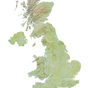 United Kingdom, Relief Map With Country Boundaries