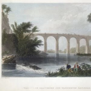 Viaduct on the Baltimore & Washington Railroad (c1838) Engraving after picture by