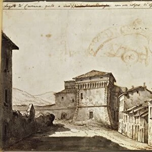 View of Castel del Rio (Bologna), With Alidosi Rocca, Engraving