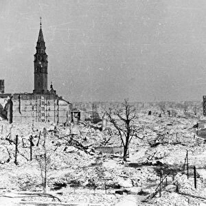 Warsaw, poland in ruins at the end of world war ll in 1945