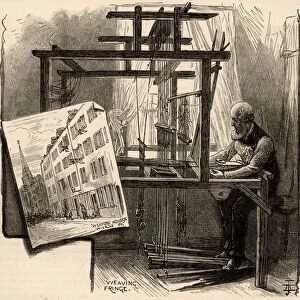 Weaving silk fringe, Spitalfields, London, England. This man could earn 3d (1. 25
