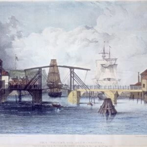 Whitby harbour, Yorkshire, at the mouth of the river Esk, c1833. The old drawbridge