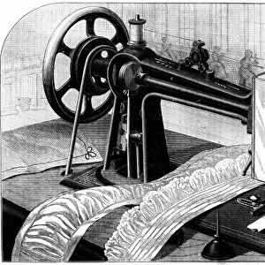 Wilson sewing machine, showing belt drive (left) from treadle, oil can (centre foreground)