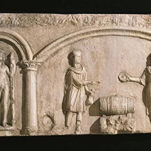 Wine-sellers sarcophagus with relief portraying scene of wine trading, from Ancona