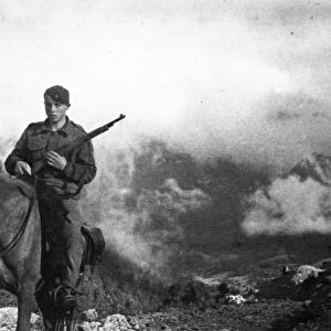World war 2, a yugoslavian partisan scout in the mountains of yugoslavia