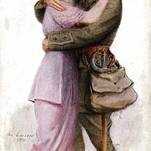 World War I postcard of 1914, showing British officer saying farewell to loved one