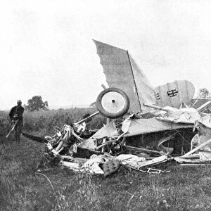 Wreckage of the plane in which the British pilot Flight-Lieutenant Warneford was killed