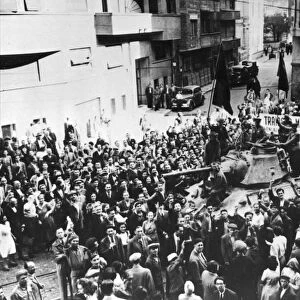 Ww ll: when the red army entered bucharest, hundreds of people on the streets of the capital held impromptu meetings and demonstrations greeting the army of liberation, 1944