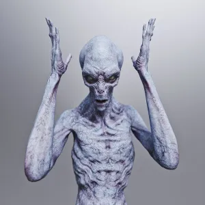 Alien with hands in air and expression of anger or frustration