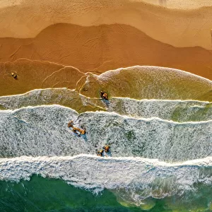 Beach, sand, sea, waves and coastline in Australia, aerial view