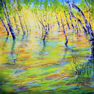 Dapppled Sunlight on Sea Water in Mangrove Trees Acrylic Painting