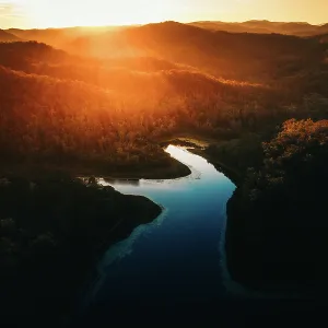 Gold Creek Reservoir in Upper Brookfield, Brisbane at sunset in winter