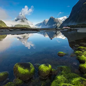 Milford sound and its reflection morning light