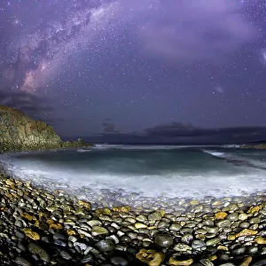 Milky Way and stars over the Southern Ocean. Lone Pine Beach. Round peddle beach. Eyre Peninsula. South Australia