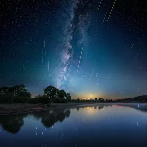 Perseid Meteor Shower (Perseids). Lake Duolun, Inner Mongolia, China
