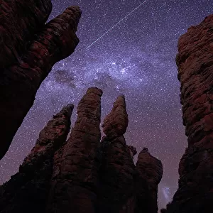 A satellite trail and the Milky Way. The Lost City. Limmen National Park. Northern Territory. Australia