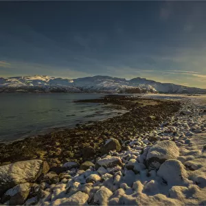 Scenic view in the Fiskefjorden region during winter-time, Arctic circle of Norway