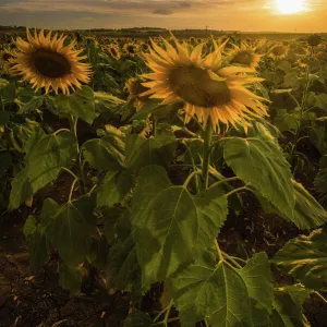 Sunset at sunflower field