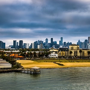 View from the coast to Melbourne Skyline