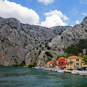 View of River Cetina and Rocky Crags in Omis, Split, Croatia