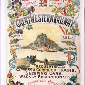 Picturesque Cornwall Print, a watercolour illustration of St Michaels Mount