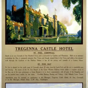 Tregenna Castle Hotel Print, St Ives Cornwall GWR Poster 1923-1947