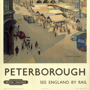 Peterborough market place, BR poster, 1950-1959