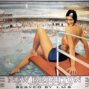 New Brighton and Wallasey Print, 1923-1947 LMS Railway Poster