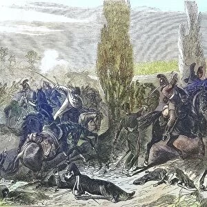 The 3rd Saxon riders regiment in the battle at Buzaney, 27th August, 1870, illustrated war history, German, French war 1870-1871, Germany, France, 3rd Saxon riders regiments in the battle at Buzaney, 27th August, 1870, illustrated war history
