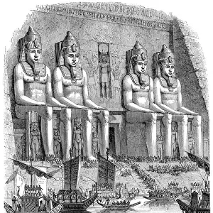 Abu Simbel temple with egyptian religious ceremony illustration 1880