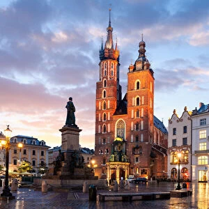 Adam Mickiewicz Monument, St Marys Basilica, Bazylika Mariacka, Krakow, Poland