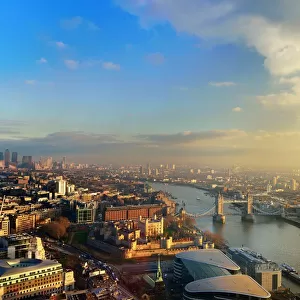 Aerial view of London at sunset