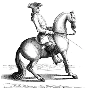 Antique illustration of man riding horse
