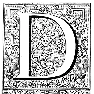 Antique illustration of ornate letter D