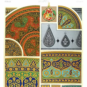 Antique Indian pattern Manuscripts Decoration by Racinet - Lithograph