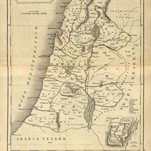 Antique map of Ancient Palestine, with detail of Jerusalem, Atlas of Ancient Geography
