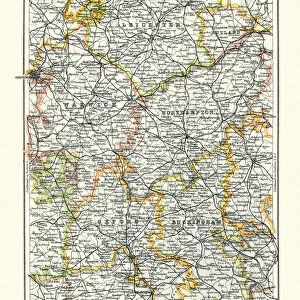 Antique map, Leicester, Warwick, Northampton, Oxford, Buckingham 19th Century
