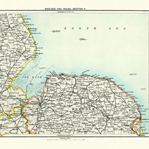 Antique map, Lincoln and Norfolk, England 19th Century