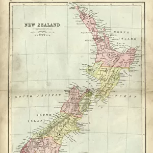 Antique map of New Zealand in the 19th Century, 1873