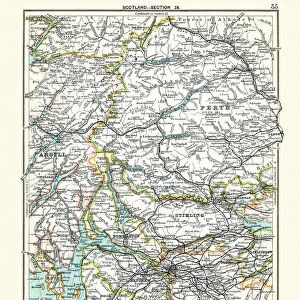 Antique map, Scotland, Glasgow, Perth, Argyll, Lanark, 19th Century