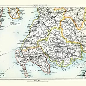 Antique map, Scotland, Wigtown, Kirkcudbright, Ayr 19th Century